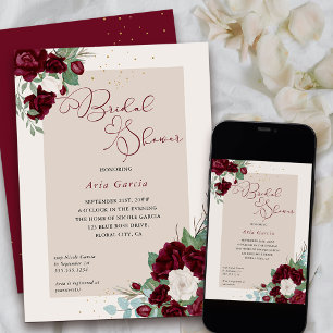 Invitation Mariage Royal Rose Bourgogne Ivoire Fleurs