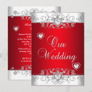 Invitation Mariage Royal Rouge Argent Diamant Cœurs