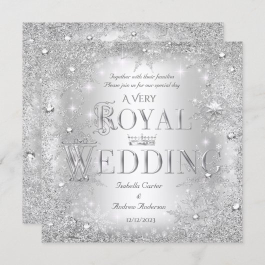 Invitation Mariage royal Silver Winter Wonderland Crown (Devant / Derrière)