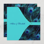 Invitation Mariage Royal Turquoise Blue Peacock (Devant / Derrière)