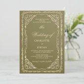 Invitation Mariage Royal Vert Olive et Or (Debout devant)