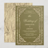 Invitation Mariage Royal Vert Olive et Or (Devant / Derrière)
