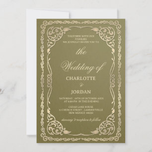 Invitation Mariage Royal Vert Olive et Or 