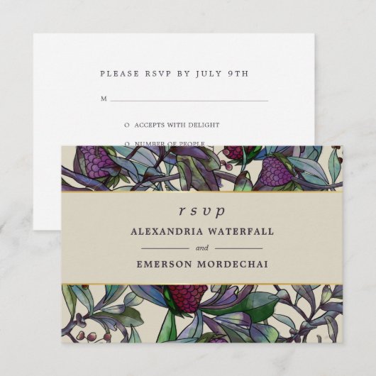 Invitation Mariage RSVP aquarelle botanique violet floral (Devant / Derrière)