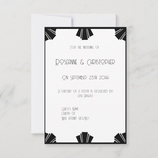 Invitation Mariage RSVP Art Déco Noir Et Blanc (Dos)