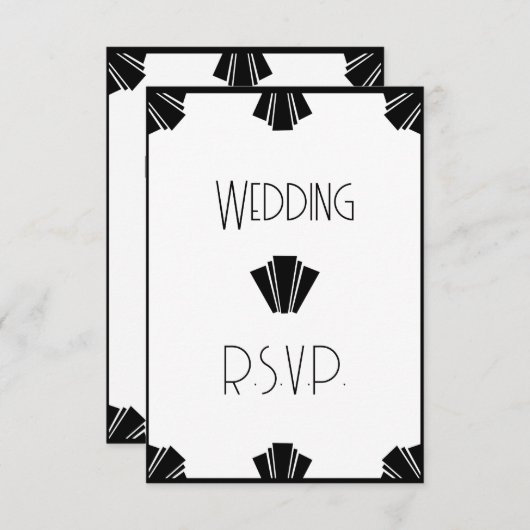 Invitation Mariage RSVP Art Déco Noir Et Blanc (Devant / Derrière)