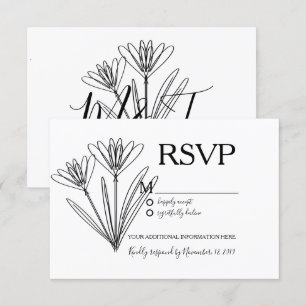 Invitation Mariage RSVP Art Linéaire Fleur de Botanique Minim