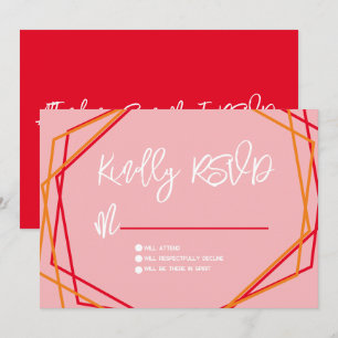 Invitation Mariage RSVP Barres Géométriques Rouge Rose Lever
