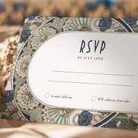 Mariage RSVP bleu marine Insérer Art Nouveau Vinta