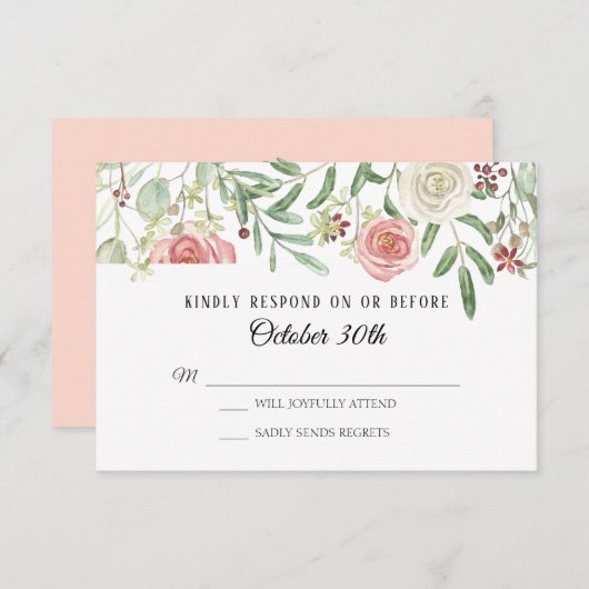 Invitation Mariage RSVP Blush Rose ivoire Foliage Feuilles fe (Devant / Derrière)