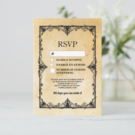 Invitation Mariage RSVP cadre gothique Rustique Halloween Car (Debout devant)