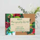 Invitation Mariage RSVP camellia floral pays rustique (Debout devant)