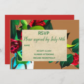 Invitation Mariage RSVP camellia floral pays rustique (Devant / Derrière)