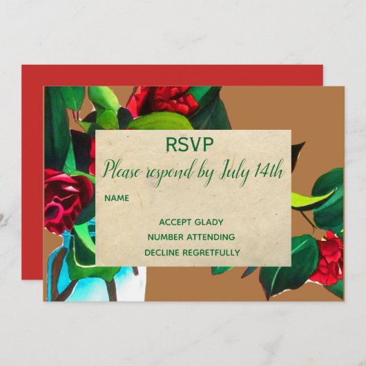 Invitation Mariage RSVP camellia floral pays rustique (Devant / Derrière)