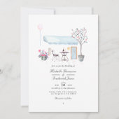 Invitation Mariage RSVP Code QR Aquarelle Paris (Devant)