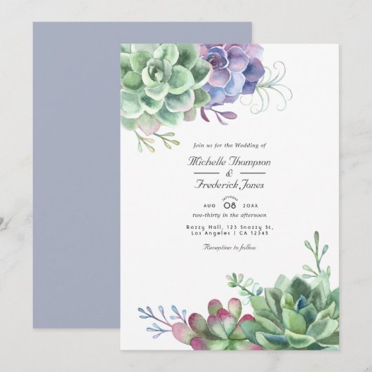 Invitation Mariage RSVP Code QR Cactus Succulentes Aquarelle (Devant / Derrière)