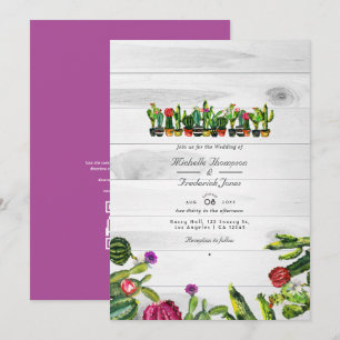 Invitation Mariage RSVP Code QR Cactus Succulents Rustique