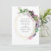 Invitation Mariage RSVP Code QR de Succulents Géométriques (Debout devant)