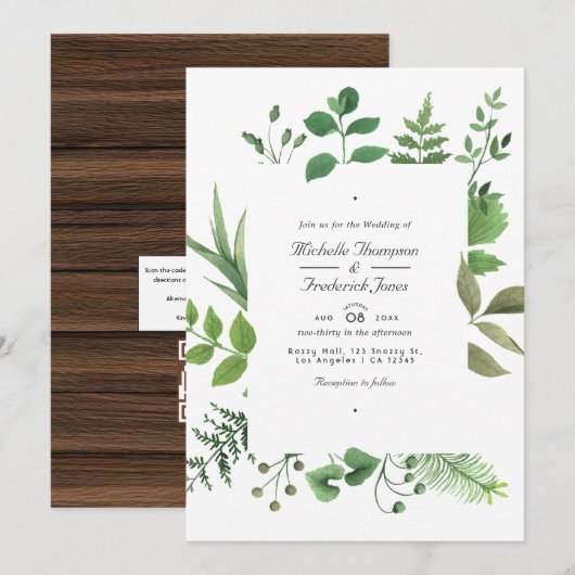 Invitation Mariage RSVP Code QR de verdure de grange de campa (Devant / Derrière)