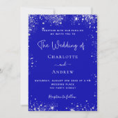 Invitation Mariage RSVP code QR pailleté bleu roi argent (Devant)