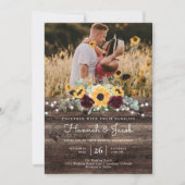 Invitation Mariage RSVP Code QR Roses Soleil Rustique (Devant)