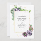 Invitation Mariage RSVP Code QR Succulents Géométriques (Devant)