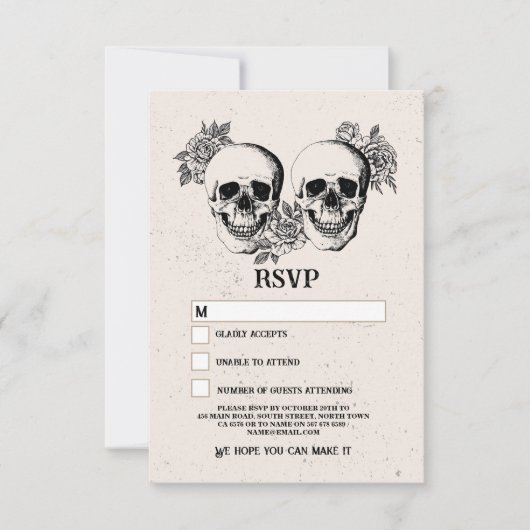 Invitation Mariage RSVP crâne gothique Rustique Halloween Car (Devant)