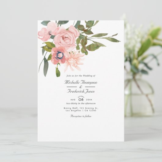 Invitation Mariage RSVP de code QR flou rose (Debout devant)