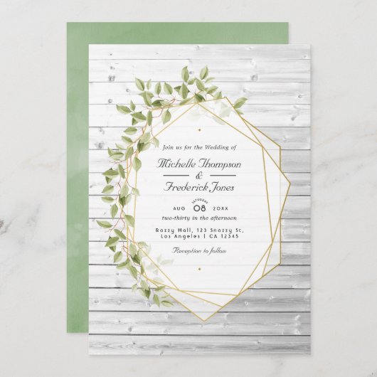 Invitation Mariage RSVP de code QR géométrique vert rustique (Devant / Derrière)