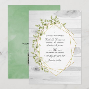 Invitation Mariage RSVP de code QR géométrique vert rustique
