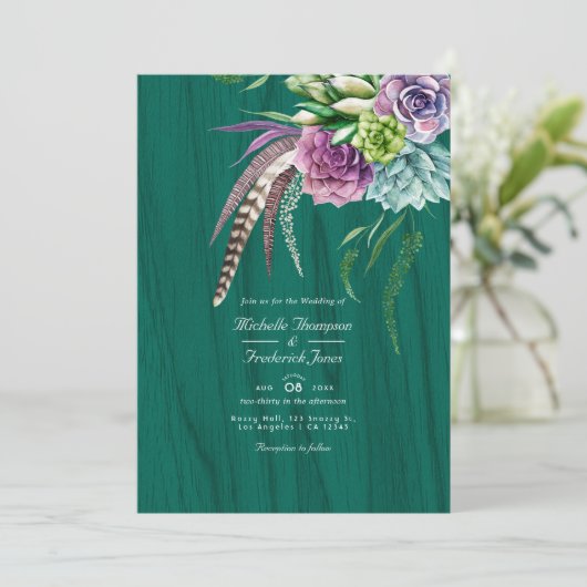 Invitation Mariage RSVP du code QR de la Bohème Succulente My (Debout devant)