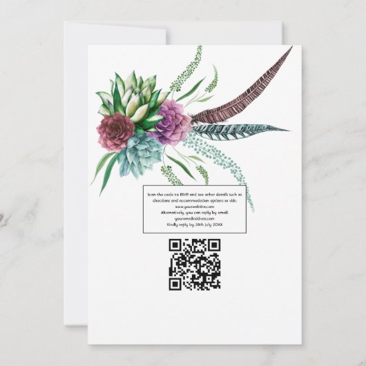 Invitation Mariage RSVP du code QR de la Bohème Succulente My (Dos)