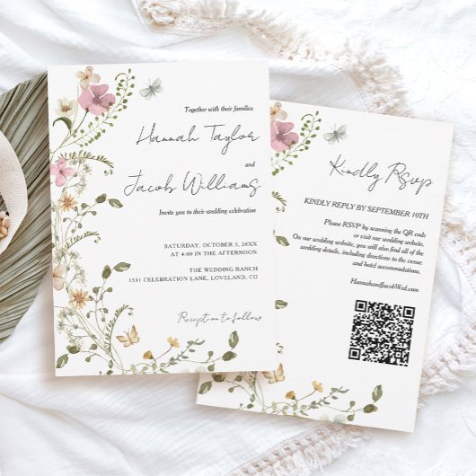 Invitation Mariage RSVP du code QR fleur sauvage