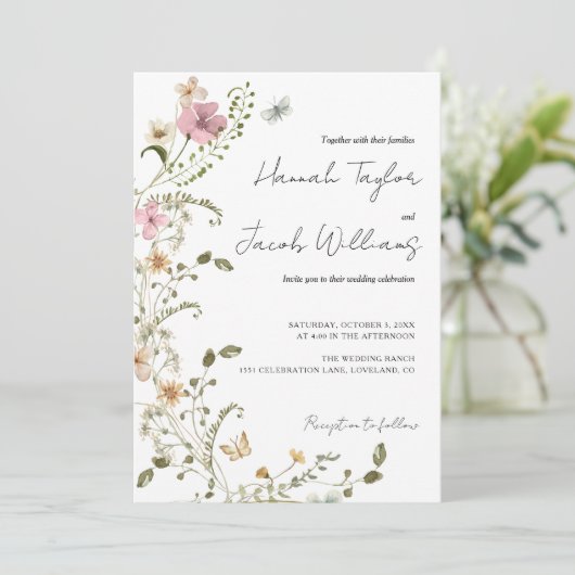 Invitation Mariage RSVP du code QR fleur sauvage (Debout devant)
