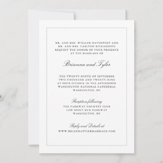 Invitation Mariage RSVP élégant de script classique formel (Devant)