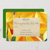 Invitation Mariage RSVP fleurs jaunes pays rustique (Devant / Derrière)