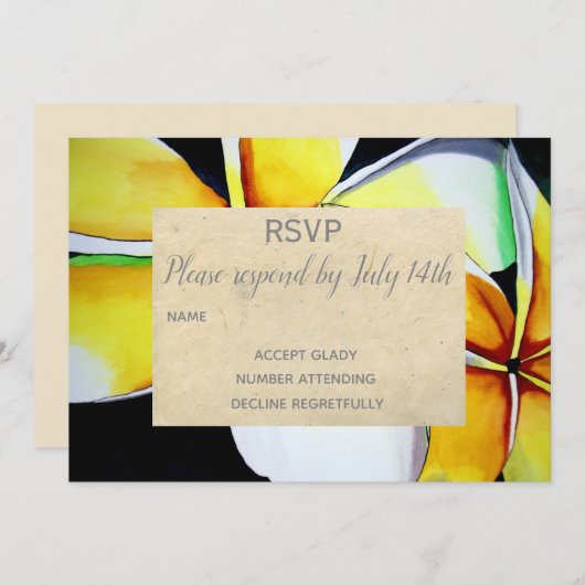 Invitation Mariage RSVP frangipani l'art des fleurs de plage (Devant / Derrière)