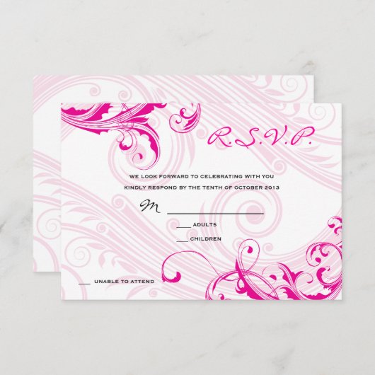 Invitation Mariage RSVP Magenta Classic Scroll Fleurish (Devant / Derrière)