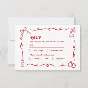 Invitation Mariage RSVP main tiré blanc rouge