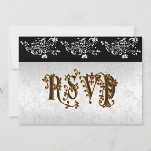 Invitation Mariage RSVP noir et blanc classique damask