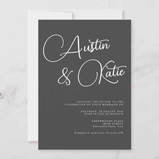 Invitation Mariage RSVP noir et blanc de script surdimensionn (Devant)