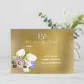Invitation Mariage RSVP pastel thème floral et or (Debout devant)