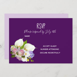 Invitation Mariage RSVP pastel thème floral et violet
