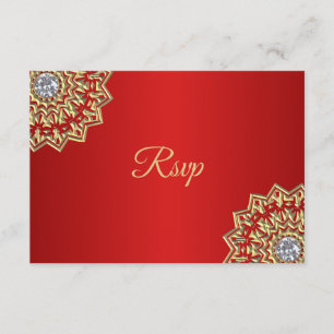 Invitation Mariage RSVP personnalisé Mandala indien or rouge