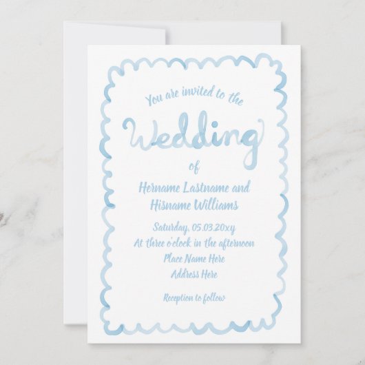 Invitation Mariage RSVP QR bleu clair tiré main (Devant)