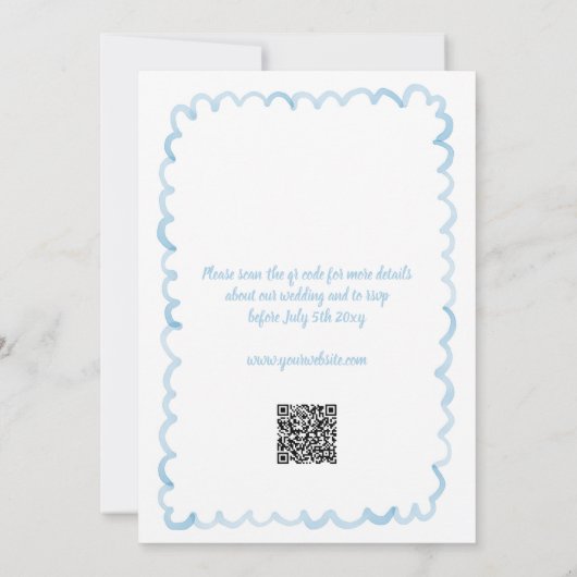 Invitation Mariage RSVP QR bleu clair tiré main (Dos)