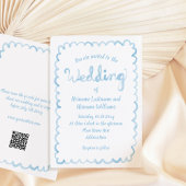 Invitation Mariage RSVP QR bleu clair tiré main