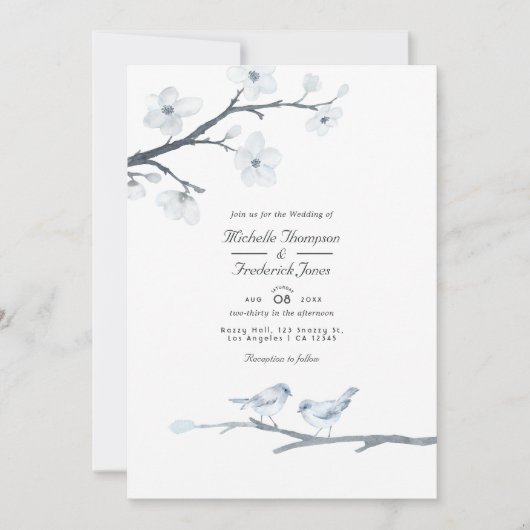 Invitation Mariage RSVP QR Code de fleurs de cerisiers blancs (Devant)