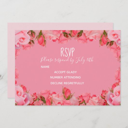 Invitation Mariage RSVP rose pastel blush thème rose (Devant / Derrière)