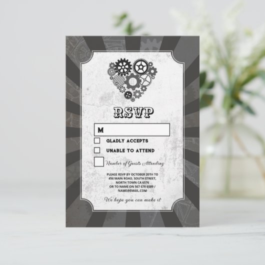 Invitation Mariage RSVP Steampunk Coeurs Mariages Coeurs Cogs (Debout devant)